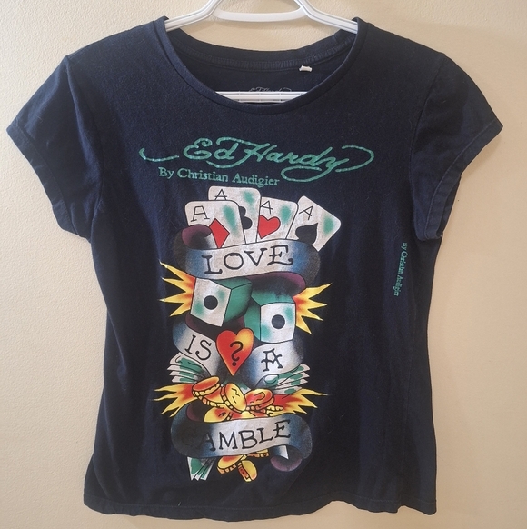 Ed Hardy Tops - Ed Hardy by Christian Audigier Vintage "Love is a Gamble" t-shirt Size L